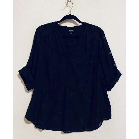Torrid Top Womens 1X Black Harper Sheer Floral Popover 3/4 Sleeve Whimsigoth - Picture 2 of 9